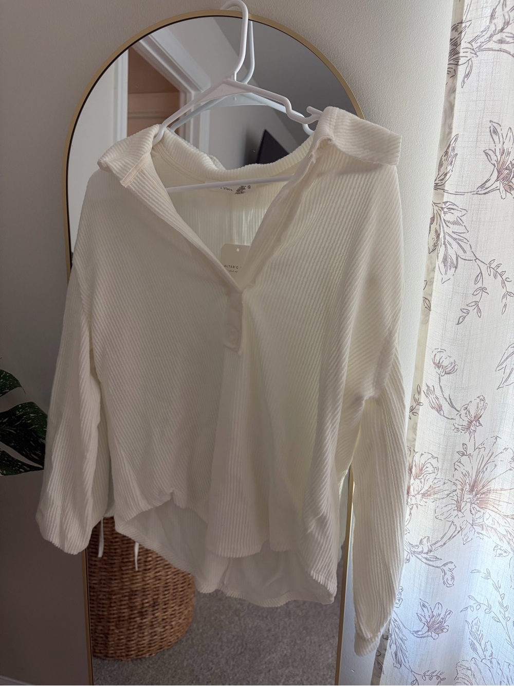 Altar'd State Cream Ribbed Button-Down Polo Top